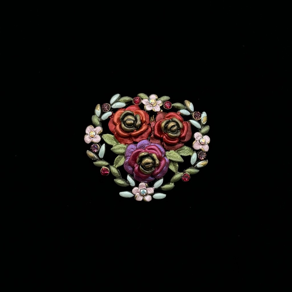 VINTAGE Crystal & Enamel Floral Brooch